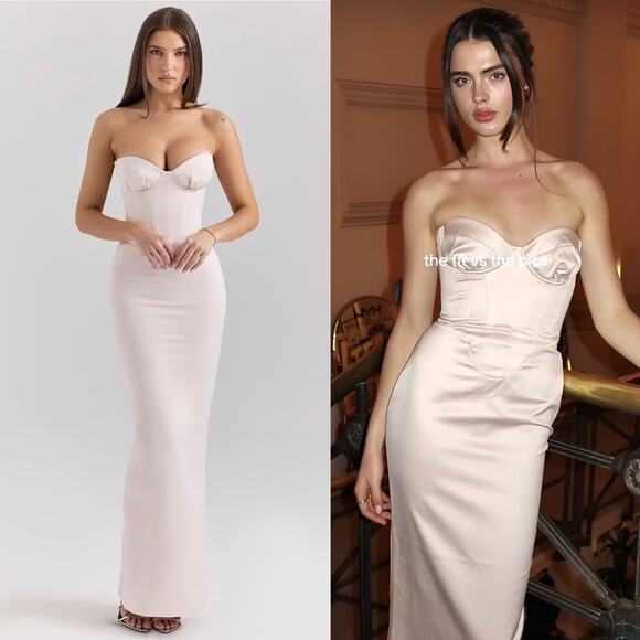 House of CB Valeria Blush Satin Midi Dress S - Picture 1 of 13